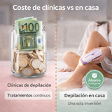Comparativa de coste entre clínicas de depilación y depilación en casa con depiladora eléctrica, destacando ahorro y comodidad.